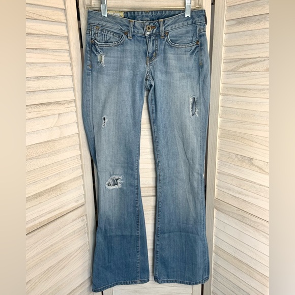 Vintage Three Girls by Fossil Rare Light Wash Distressed Boot Cut Denim Jeans 25 - Picture 3 of 11